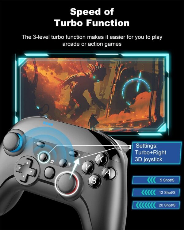 Cehensy Wireless Switch Controller for Nintendo Switch/Switch Lite/Switch OLED/PC Window Game,Bluetooth Switch Pro Controllers Gamepad with Wake up,Gyro Axis,Turbo,Dual Vibration,Screenshot,Black - Image 4