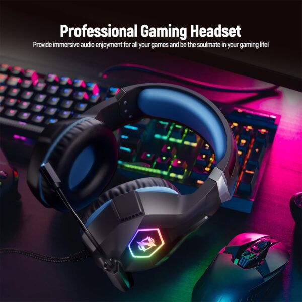 Gaming Headset Stereo Surround Sound Gaming Headphones with Breathing RGB Light & Adjustable Mic for PS4 PS5 PC Xbox One Laptop Mac - Image 8