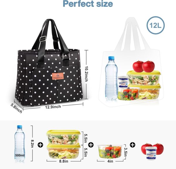 HSHRISH Women's Thermal Lunch Bag Waterproof Leak Proof Fridge Lunch Office Bag, Reusable Work Food Bag for Shopping School Travel Camping Picnic, 12L BlackA - Image 3