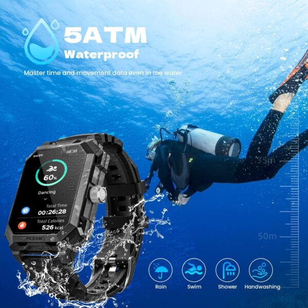 Njord Gear Military Smart Watch for Men ( Make/Answer Call ) 100 Days Battery Life IP68 Waterproof Fitness Tracker Watch with Heart Rate Blood Pressure Sleep Monitor Smartwatch for Android iOS Phones - Image 5