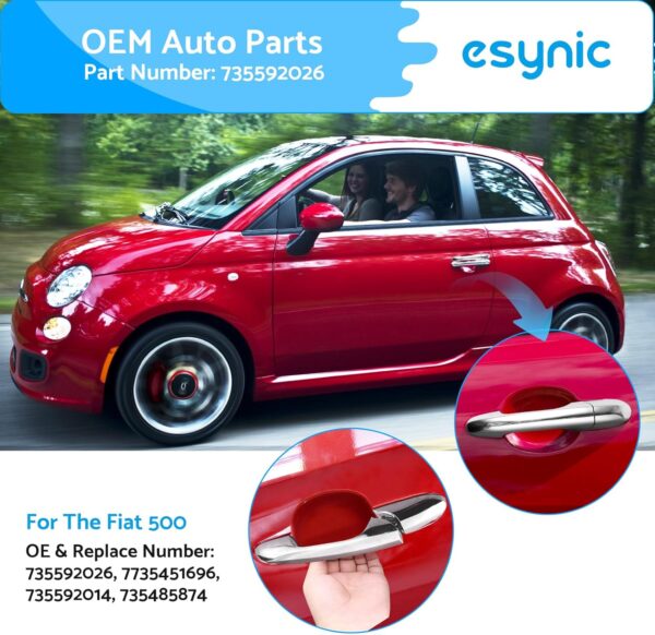 eSynic Left Door Handle Fits Fiat & Abarth 500 (2007-2015) Chrome Passenger Door Handle Car Exterior Vehicle Handle Replacement Accessories Fit for Left Outer Offside Door,OEM: 735592026 - Image 4