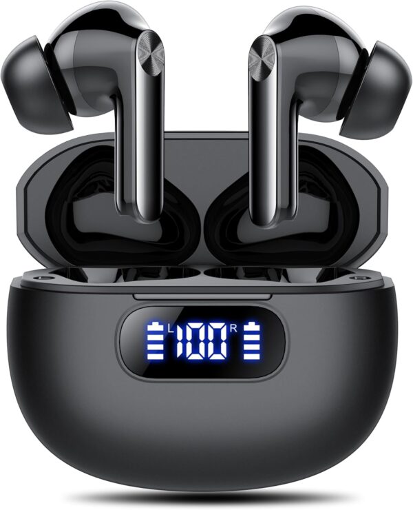 Ear buds Wireless Earbuds, Bluetooth 5.3 Headphones 2025 NEW Wireless Earphones, 4 ENC Noise Cancelling Mic, HiFi Stereo, 48H Playtime Mini In Ear Bluetooth Earbuds LED Display IP7 Waterproof, Black - Image 2