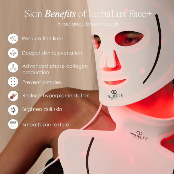 Lumalux Face+ Pro LED Light Therapy Mask by Project E Beauty | 1600 LEDs | 7+2 Colors 460~1072nm | Red Light + Infrared + Deep Infrared | Reduces Fine Lines | Skin Care At Home (Lumalux Face+) - Image 3