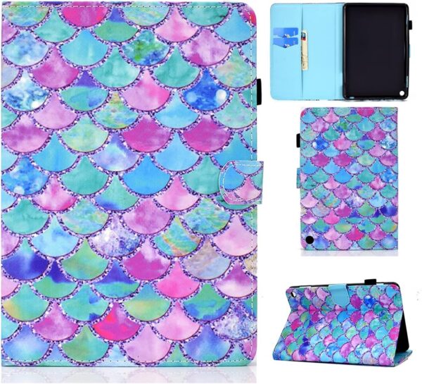LMFULM® Case for Amazon Fire HD 8 / HD 8 Plus 2020 10th Gen (8.0 Inch) PU Leather Case Protective Shell Sleeve Skin Smart Case with Sleep/Wake Stand Holster Flip Cover Color Fish Scales - Image 2