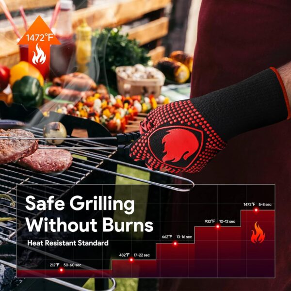 BBQ Gloves, Oven Mitts Grilling Gloves - 1472℉ Extreme Heat Resistant Oven Gloves, Non-Slip Silicone Cooking Gloves for Grilling, Barbecue, Baking, Welding (A Pair) - Image 3