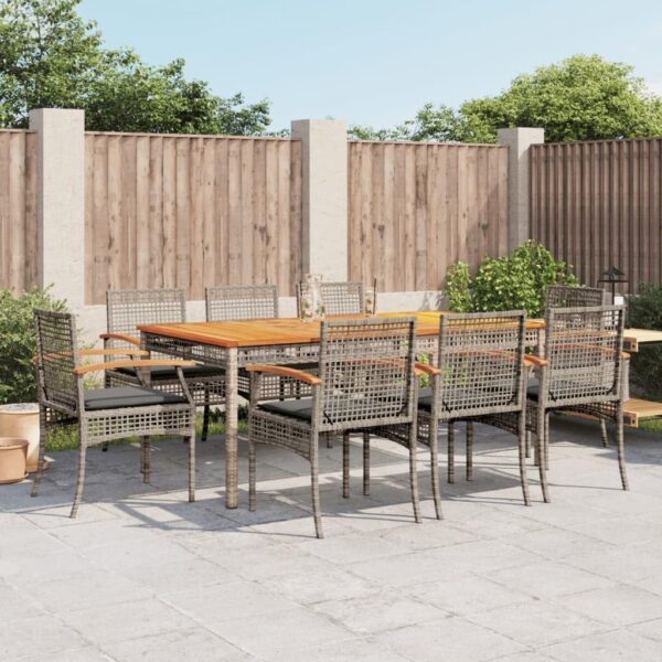 vidaXL Garden Dining Set with Cushion 9-Piece Garden Furniture Set Dining Set Garden Set Patio Balcony Furniture Set Grey Poly Rattan - Image 3