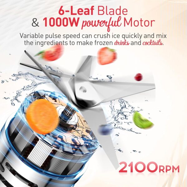 JUSANTE Countertop Blender, 1000W Professional Kitchen Blender for Shakes and Smoothies High Speed Ice Crusher Frozen Drinks 48 OZ Glass jar - Image 5