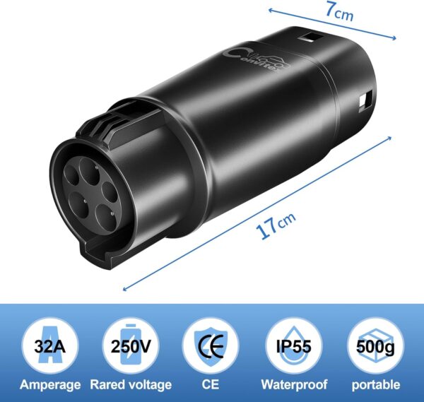 Convitex Type 1 to Type 2 EV Adapter, SAE J1772 to IEC62196, EV Charger Converter 32A Convertor, 8KW Adapter - Image 6