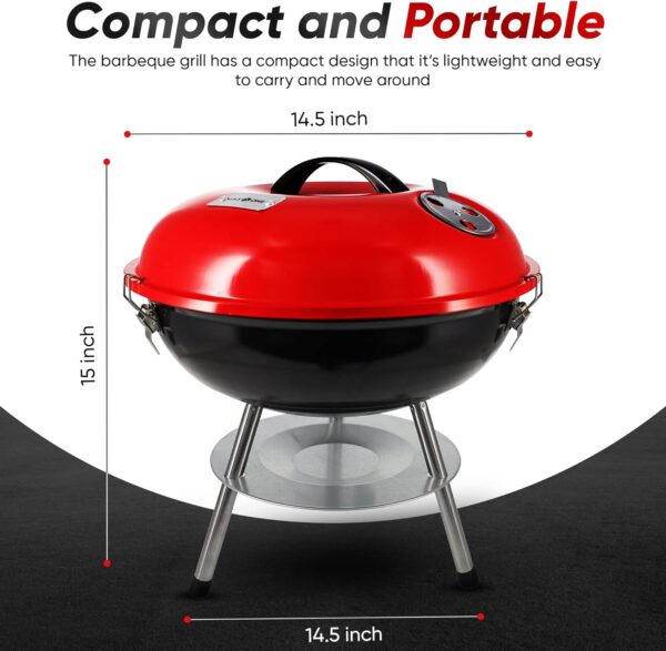 Gas One – 14-inch Portable Barbecue Grill with 3-Point Locking Lid for Heat Preservation – Dual Venting System – Small Charcoal Grill for Backyard, Camping, Boat - Image 3