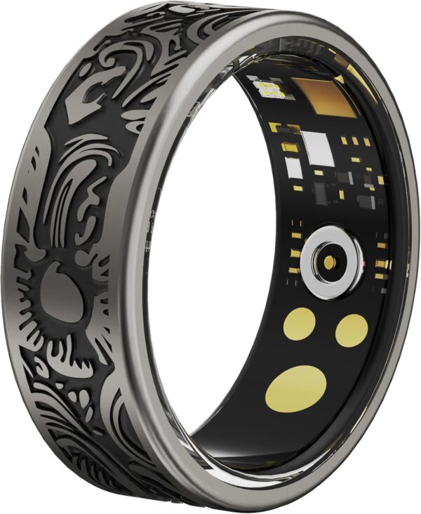 findtime Smart Ring Heart Rate Monitor Sleep Ring Fitness Tracker Blood Pressure Ring Blood Oxygen Step Counter Calories Pedometer Waterproof Health Retro Vintage Smart Rings for Men Women - Image 2