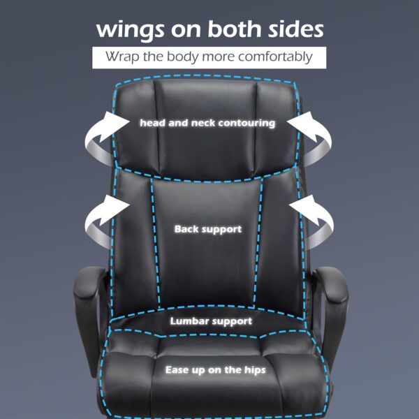 Play haha.Executive office seat with high back support padded armrests adjustable height tilt mechanism thick cushion ergonomic PU leather surface for home or workplace use - Image 9