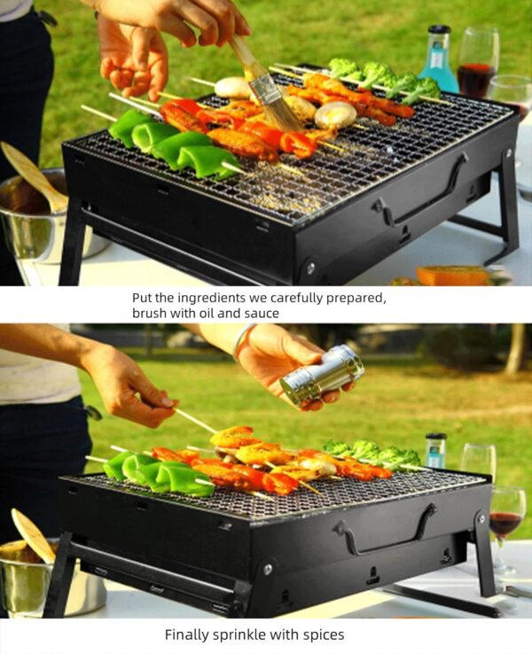 Barbecue Grill Portable grill Barbecue Table easy-to-use Foldable Charcoal Grill With handle, Stainless Steel Smoker Picnic for Outdoor Garden Terrace Camping Travel Hiking (black,16 * 16 * 3in) - Image 10