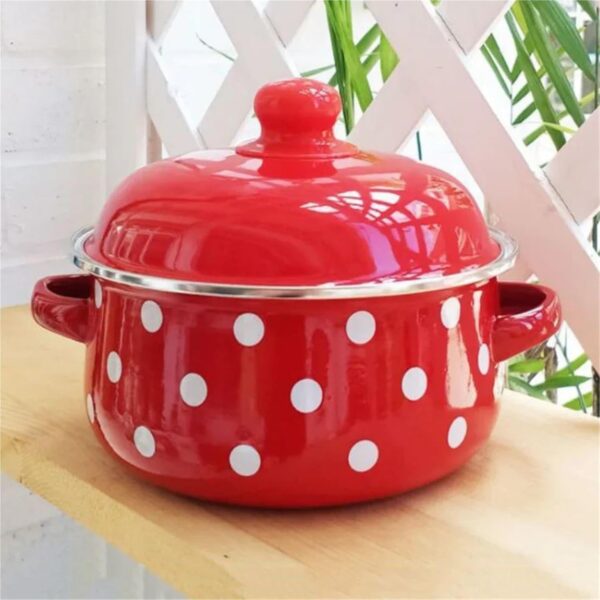 BOJHGO Casserole Dish 7 Inches Thicken Double Ears Stew Pot 1.5L Porcelain Enameled Soup Bowl With Lid Instant Noodle Bowl Induction Cooker Pot(PInk) - Image 3