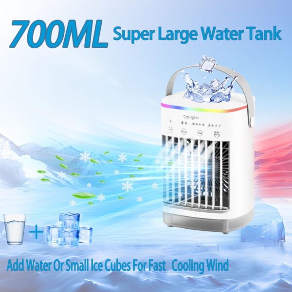 NVARUPC Portable Air Conditioner & Evaporative Cooler - 4-Speed Mini AC Fan with Timer, 7-Color Night Light, Large 700ml Water Tank for Office, Bedroom, Study (White) - Image 6