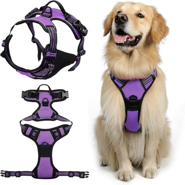 DKDDSSS Dog Harness Large Dog, No Pull Pet Harnesss, Adjustable Soft Padded Pet Vest Harness, Y Shaped Harnesss, Easy Control Handle for Training or Walking, Purple, L - Image 2