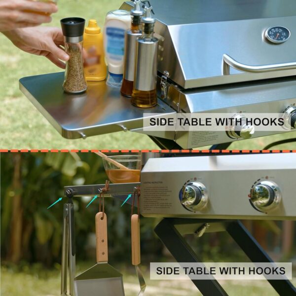 Onlyfire BBQ Gas Grill Griddle 3 Burners with Side Table & Foldable Cart, Stainless Steel Flat Top Propane Gas Griddle with lid for Outdoor Kitchen, Backyard, Camping, 3.5FT Hose with Regulator - Image 4