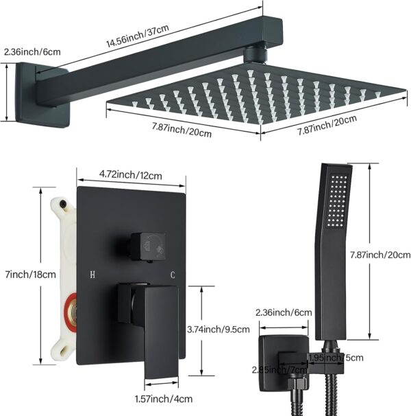 Ackwave Shower Faucet Matte Black Shower System with 8 Inches Rain Shower Head and Handheld Spray Bathroom Luxury Rain Shower Faucet Set Complete Wall Mounted - Image 8
