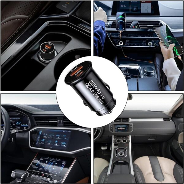 QC 4.0 Car Phone Charger USB C Car Charger [USBC 20W+USBA 20W] PD3.0 12V USB Socket Fast Charge [Metal] Cigarette Lighter USB Car Charger Adapter for iPhone 16 Pro Max Samsung iPad Pro - Image 6