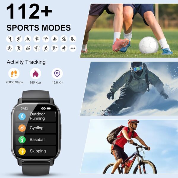 Smart Watch for Men Women with Bluetooth Call/Message Reminder, Fitness Watch 1.85" Touch Screen, Watch Heart Rate/Sleep/Spo2/Calories/Steps Monitor, 112+ Sport Mode, Activity Tracker for Android/iOS - Image 5