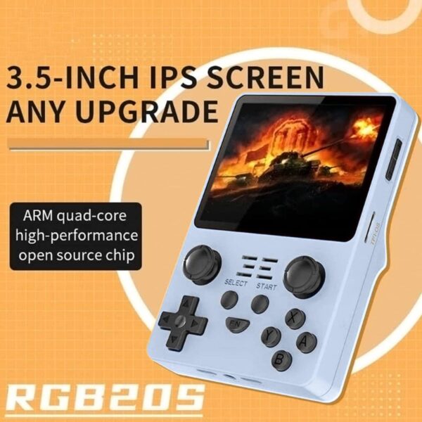 RGB20S Retro Handheld Game Console, 3.5 IPS Screen 3500mAh Battery Retro Video Game Console with 64G TF Card Pre-Installed with 15000 Games, Linux System Game Player (RGB20S, Blue, 64G) - Image 3