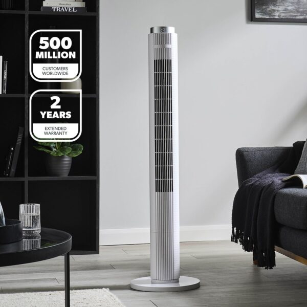 GEEPAS 46" Tower Fan with Remote Control | Bladeless Oscillating Cooling Digital Touch Display, 3 Speed Levels 4 Wind Modes With 12H Timer | Electric Standing Air Circulator for Home Office, 45W White - Image 3