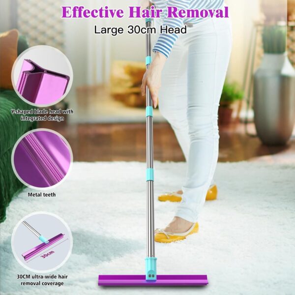 Carpet Rake with 57" Long Handle for Dog Hair Remover,Double Sided,Push or Pull,Easy to Work,Upgrated Carpet Brush for Pet Hair,Reusable Lint Rollers - Image 3