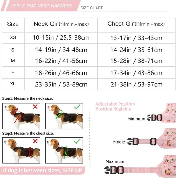 HEELE Dog Harness, Anti-Pull Reflective Dog Harness with Padded Handle for Medium Large Dogs, 1 Buckle on the Right Neck Strap Makes it Easy to Put on and Take Off, Floral-Pink, M - Image 6