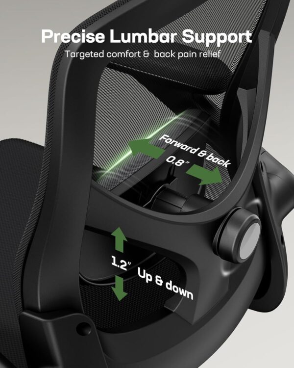 Marsail Ergonomic Mesh Office Chair High Back Desk Chair Adjustable Lumbar Support with Headrest Flip-Up Liftable Arms Swivel Computer Task Chair, Black - Image 5