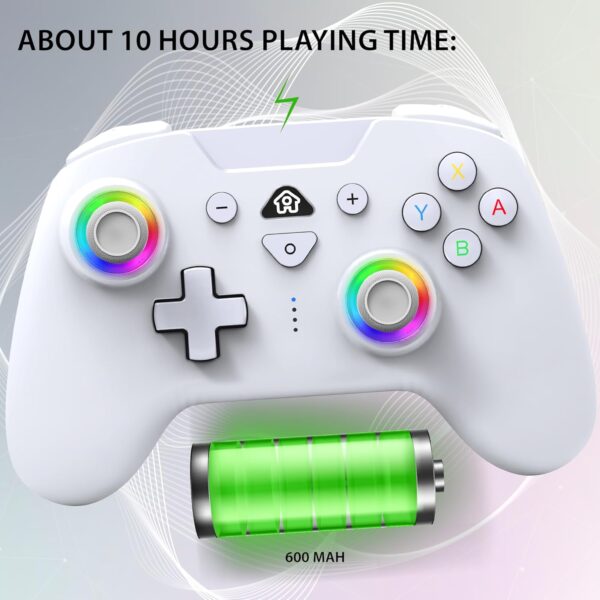 Subsonic – Wireless controller for Switch and Switch Oled – Gamepad bluetooth controller with LED, vibrations ant 6 axis gyro - White - Image 9