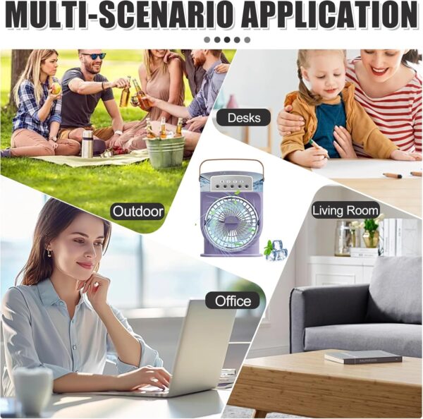 Portable Air Conditioner Fan 600ML, 4 in 1 Personal Mini Cooling Fan with Water Mist Spray, Quiet Air cooler Fan With 1/2/3 H Timer 3 Speeds, 7 Colors LED Night Lights, Personal Evaporative Coolers - Image 9