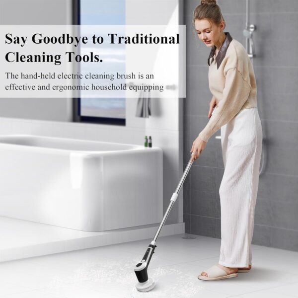 Minthouz Electric Spin Scrubber, Electric Cleaning Brush with 6 Replaceable Brush Heads and Extension Arm Electric Scrubbing Brush 90mins Work Time Power Scrubber for Kitchen, Car, Tile, Wall, Floor - Image 5