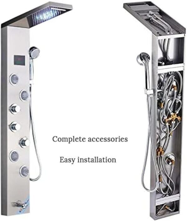 Stainless Steel Shower Panel Tower System,LED Rainfall Waterfall Shower Head 6-Function Faucet Rain Massage System with Body Jets - Image 7