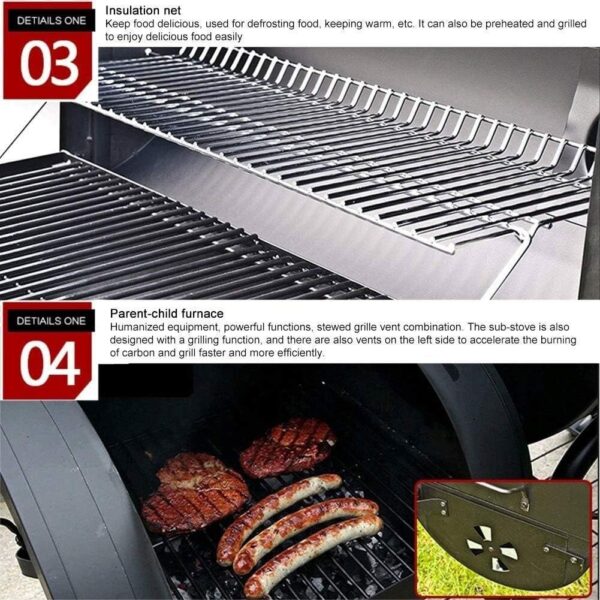 Charcoal Grill Portable Barbecue Grill BBQ Charcoal Grill Smoker Barbecue Grill Home Meat Cooker Smoker With Offset Smoker And Fold-Down Shelf, Outdoor Picnic Camping Garden Roaster For 8-12 People - Image 5