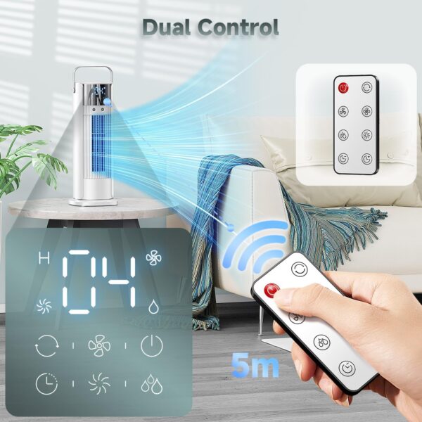 Portable Air Conditioner 5-in-1 Evaporative Air Cooler & Remote Control,90" Tower Fan,4 Fan Speeds,Automatic Oscillation,10 Hour Timer and Sleep,Humidification Mode for Office,Home,Room,Bedroom - Image 5
