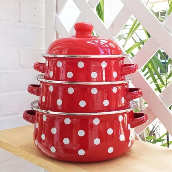 BOJHGO Casserole Dish 7 Inches Thicken Double Ears Stew Pot 1.5L Porcelain Enameled Soup Bowl With Lid Instant Noodle Bowl Induction Cooker Pot(PInk) - Image 6