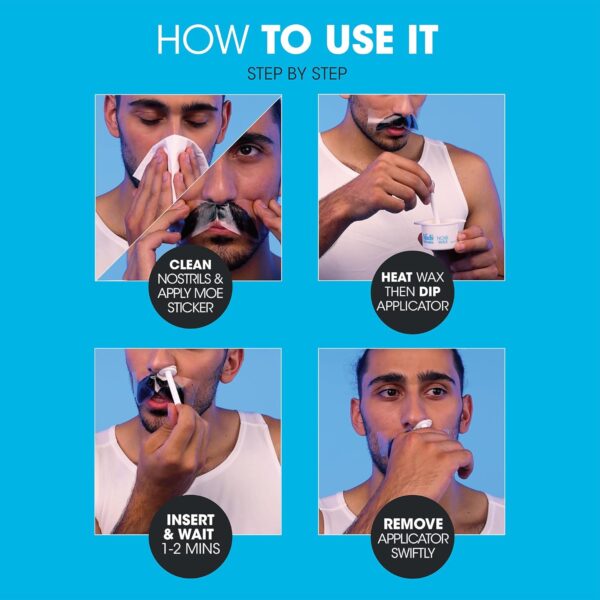 Nad's For Men Nose Waxing Kit, Nose Hair Removal, Nose Wax, Wax Kit Includes 30g Hard Wax, 4 Moustache Protectors, 6 Applicators, 3 Spatulas, 3 Antibacterial Wipes & 3 Post Wax Wipes - Image 4