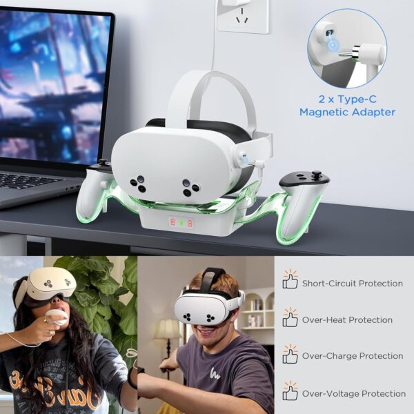 Aceshop Charging Stand for Meta Quest 3S/2 Magnetic VR Charging Dock with Controller Holder and Indicator Light, 2 Rechargeable Batteries - Image 6