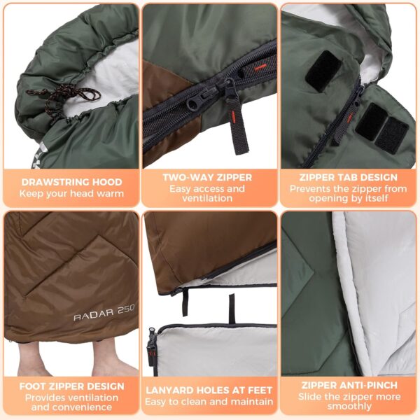 KingCamp Sleeping Bag 3 Season- Lightweight Waterproof Camping Sleeping Bag Indoor & Outdoor Use for Adults Kids for Hiking Backpacking and Camping with Compression Sack - Image 7