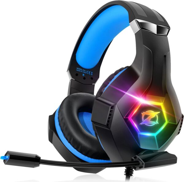 Gaming Headset Stereo Surround Sound Gaming Headphones with Breathing RGB Light & Adjustable Mic for PS4 PS5 PC Xbox One Laptop Mac - Image 2
