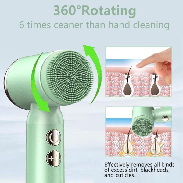 Facial Cleansing Brush, 6 in 1 Electric Face Scrubber with 6 Brush Heads and 3 Spin Speeds for Deep Cleansing, Waterproof Rechargeable Face Brushes for Dry Oily Sensitive Skin (Green) - Image 6