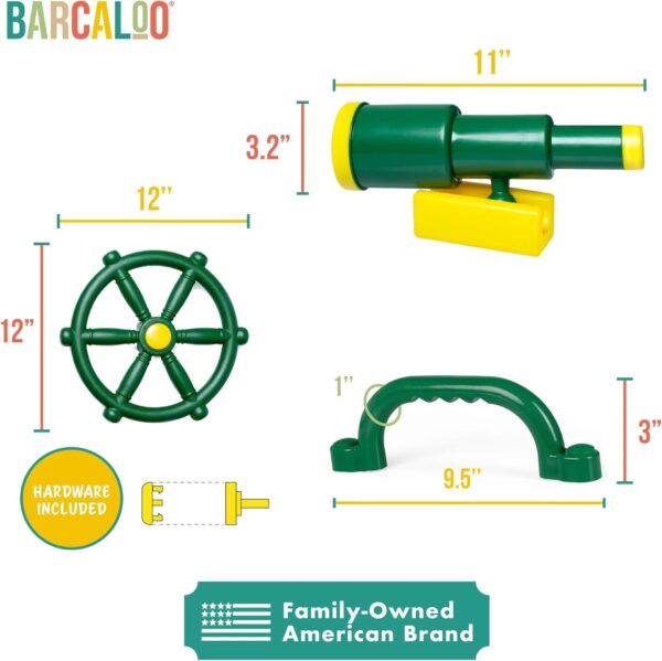 Playground Accessories for Kids Outdoor Playset Kids Pirate Telescope, Steering Wheel, Green Safety Handle Bars Playground Equipment- Backyard, Playhouse, Tree house, Jungle Gym, Swingset, Pirate Ship - Image 3