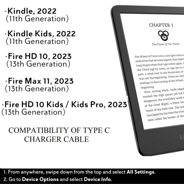 2 Meter Charger Cable USB C Charging for All-new Kindle 11th Generation (2022 release) & All-new Kindle Kids 11th Generation (2022 release) Amazon E-Reader Type C Lead, Fast Quick Charge Wire - Image 5