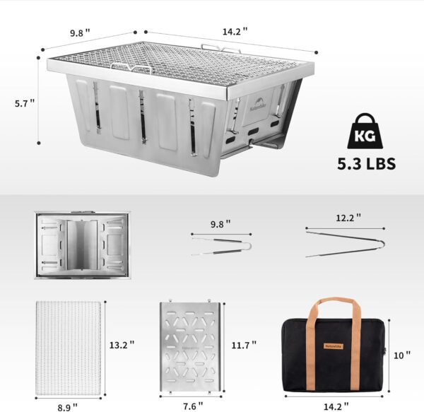 Naturehike Camping Charcoal Grill for IGT Table, Folding Barbecue Grill with Tongs & Carry Bag, Portable BBQ Grill for Outdoor Car Camping Cooking Tailgating - Image 8