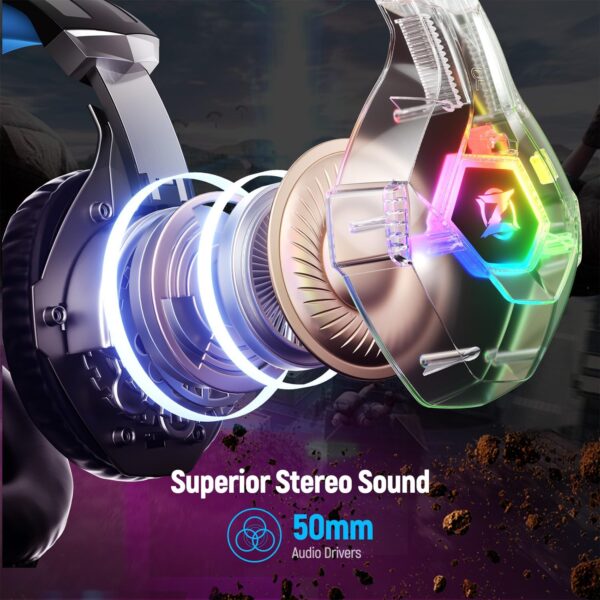 Gaming Headset Stereo Surround Sound Gaming Headphones with Breathing RGB Light & Adjustable Mic for PS4 PS5 PC Xbox One Laptop Mac - Image 4