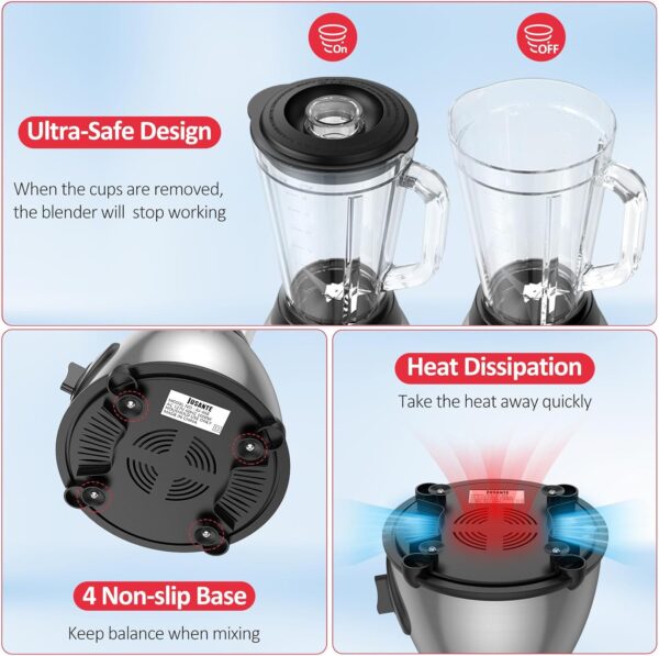 JUSANTE Countertop Blender, 1000W Professional Kitchen Blender for Shakes and Smoothies High Speed Ice Crusher Frozen Drinks 48 OZ Glass jar - Image 7