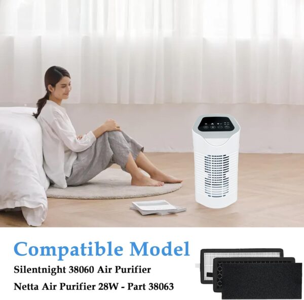 Replacement Filter Set Compatible with Silentnight 38060 Air Purifier, Part 38063 For NETTA Air Purifier 28W, True HEPA & Activated Carbon Air Filter (2 Pack) - Image 3