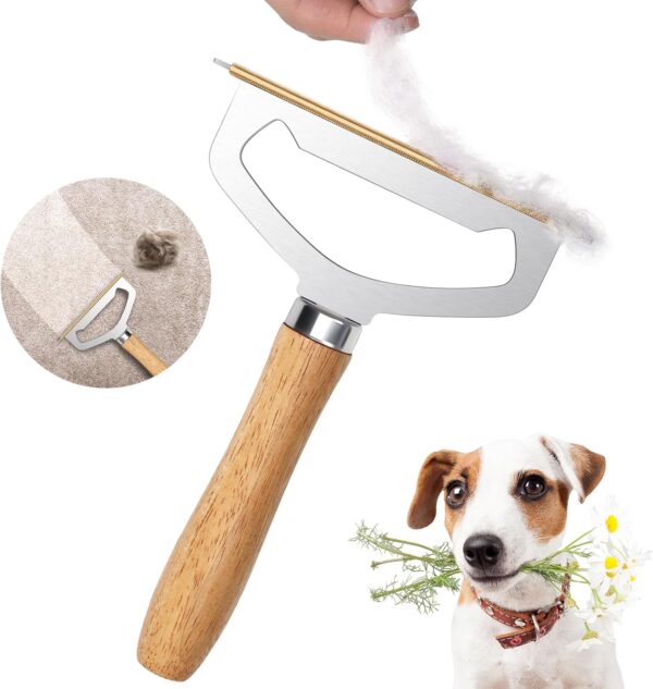 oaknovila Pro – Metal Carpet Brush Pet Hair Remover, 1 Buck Thick Rack Wood Handle Portable Carpet Scraper, Embedded Couch Lint Pilling Dog Cat Fur Remover, Fabric Shaver Depiller for Furniture - Image 2