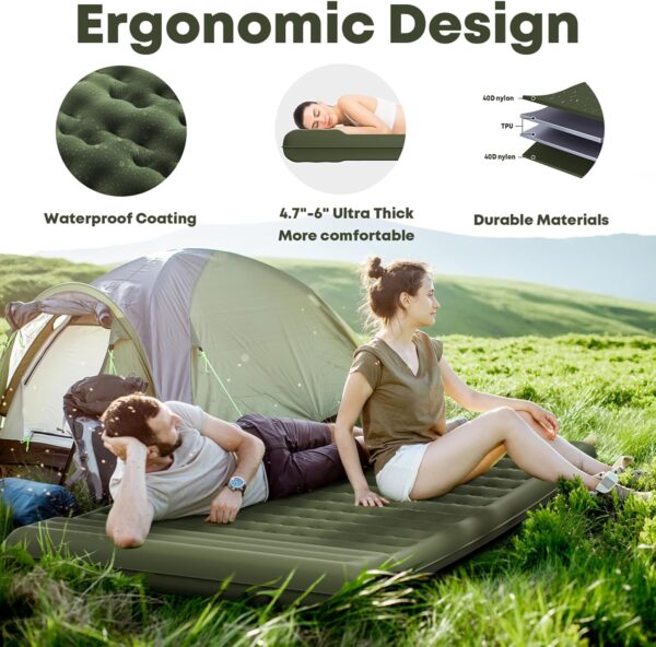 MAMBAKOTR Camping Air Bed 12-15CM Extra Thick, Reinforced Support Structure with Built-in Foot Pump and Pillow Portable Camping Sleeping Mat Air Mattress for Tent Backpacking Hiking Travel - Image 5