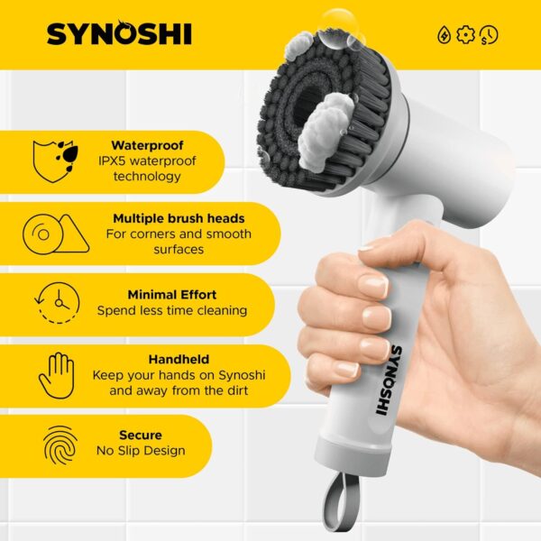 Synoshi Power Spin Scrubber Cordless, Electric Scrubber, Electric Cleaning Brush 3 Replaceable Heads, 2 Speeds, Perfect for Bathroom, Floor, Scrubbing Brush for Household - Image 8