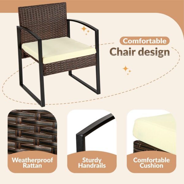 Greenfields 3pc Bistro Set - Modern Rattan Conversation Patio Furniture with Cushioned Chairs and Tempered Glass Table - Outdoor Coffee Table, Chair Set for Garden, Balcony, Porch, or Backyard - Image 8